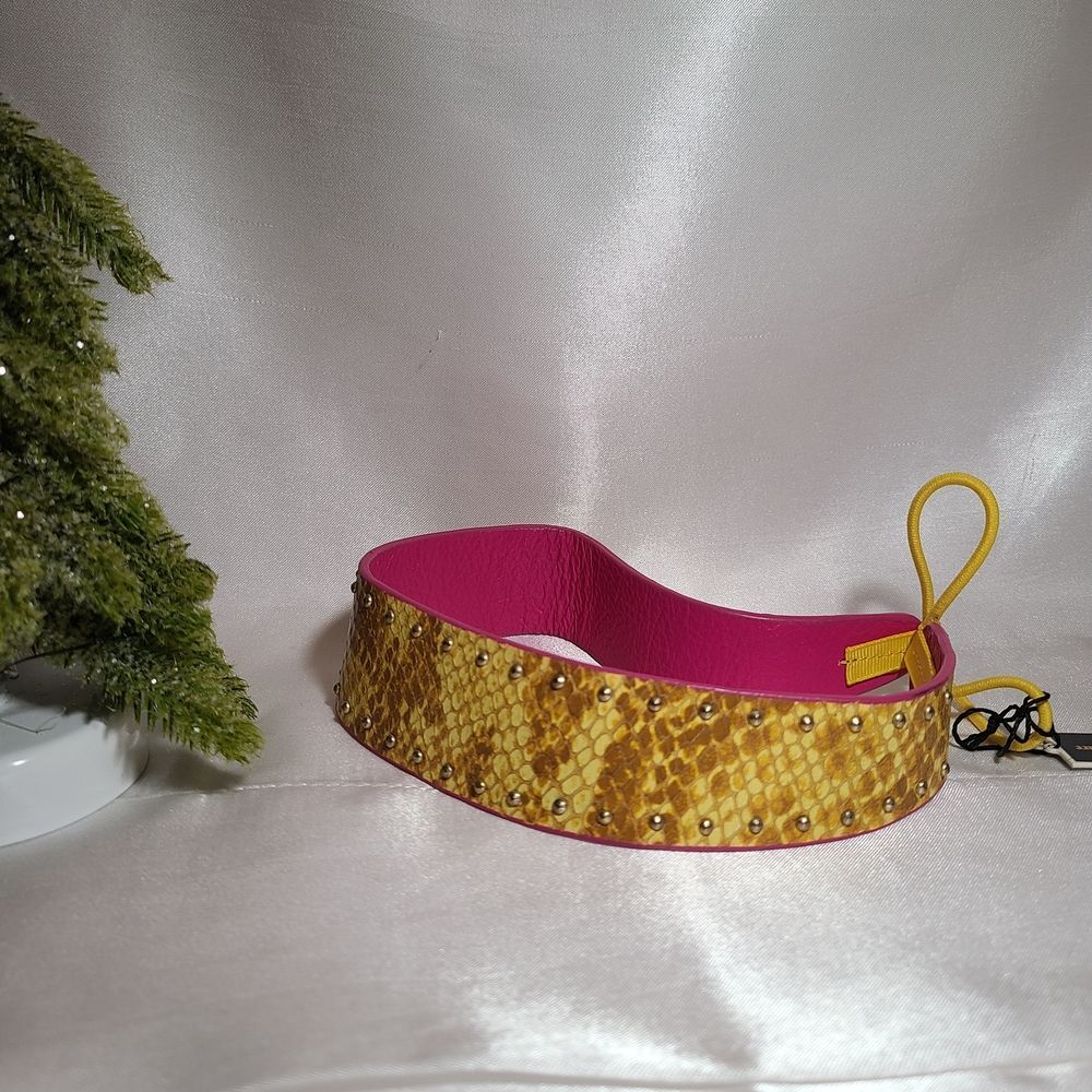 Y2K Juicy Couture Reversible Pink and Yellow Snake Print Leather Headband